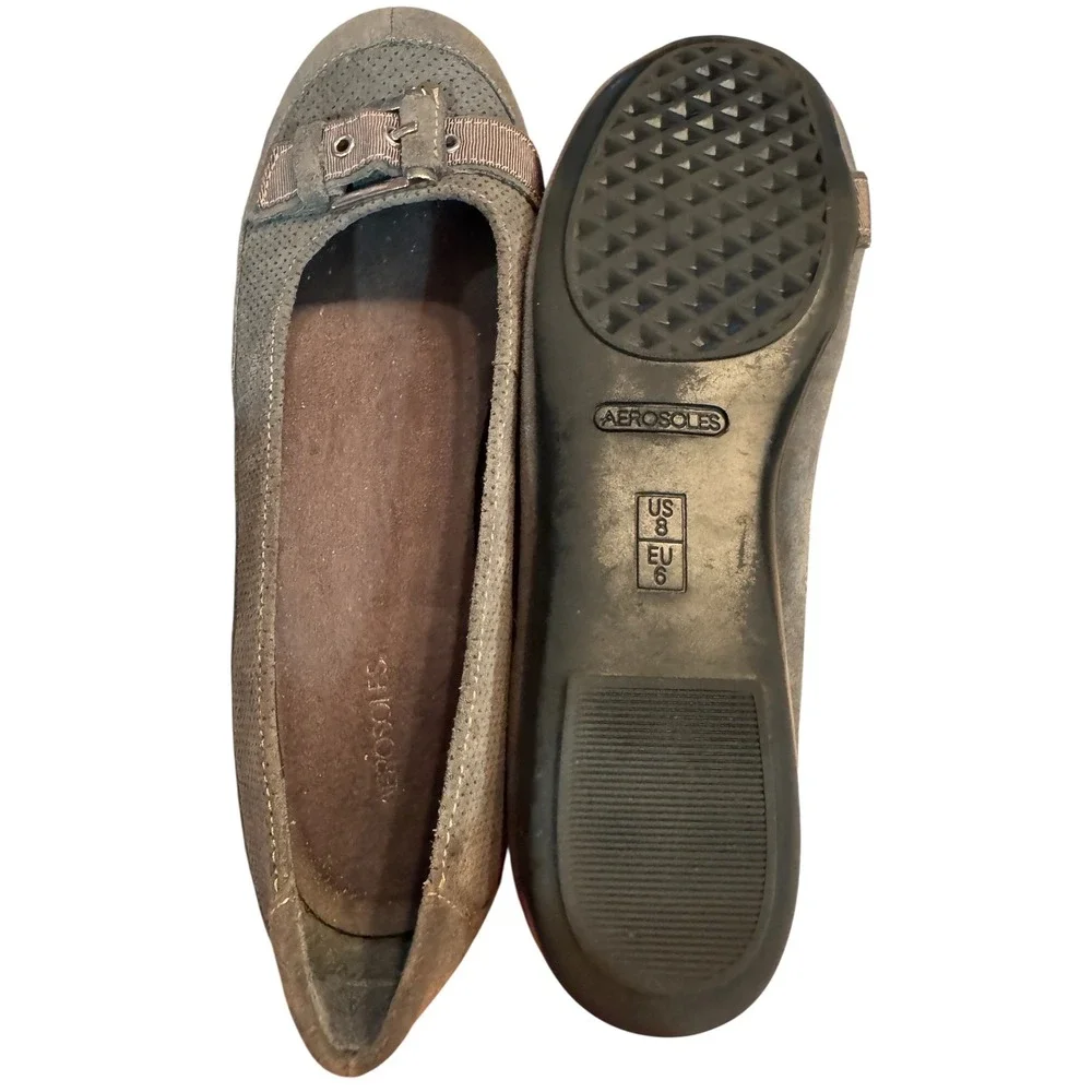 Aerosoles‎ Womens Gray Suede Perforated Buckle Ballet Flats Shoes Size 8 US